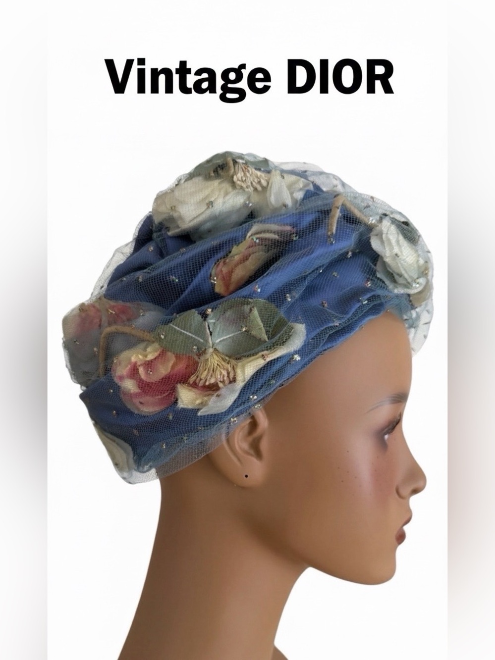VTG 1960s Christian Dior Chapeaux Floral Tulle Beehive Turban Hat Rare Paris NY